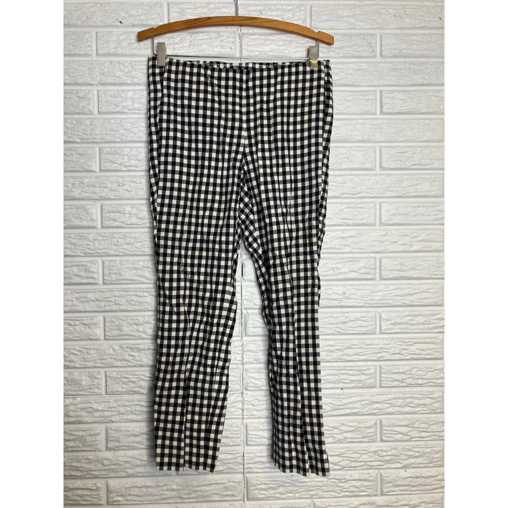 J. Jill Gingham Pants Womens 8 Petite Black White Excellent Side Zip Stretch